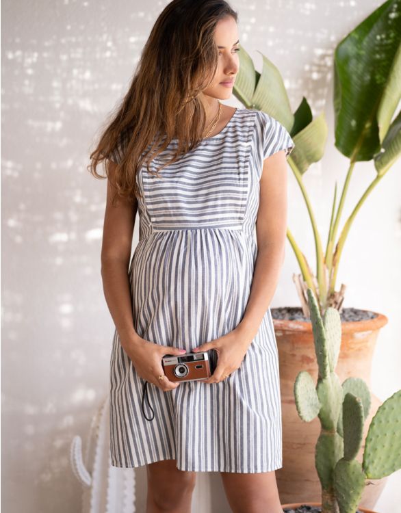 Robe grossesse et allaitement a rayures Bleu Blanc Materneal