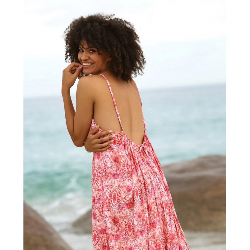 ROBE LONGUE D'ALLAITEMENT ET DE GROSSESSE SOLEIL CORAIL