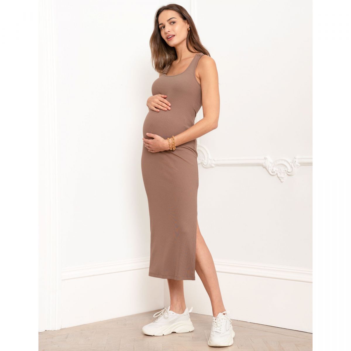 ROBE LONGUE MOULANTE DE GROSSESSE ET D ALLAITEMENT MOKA Materneal