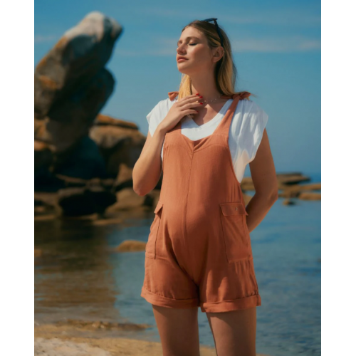 Salopette short de maternité Eloise abricot