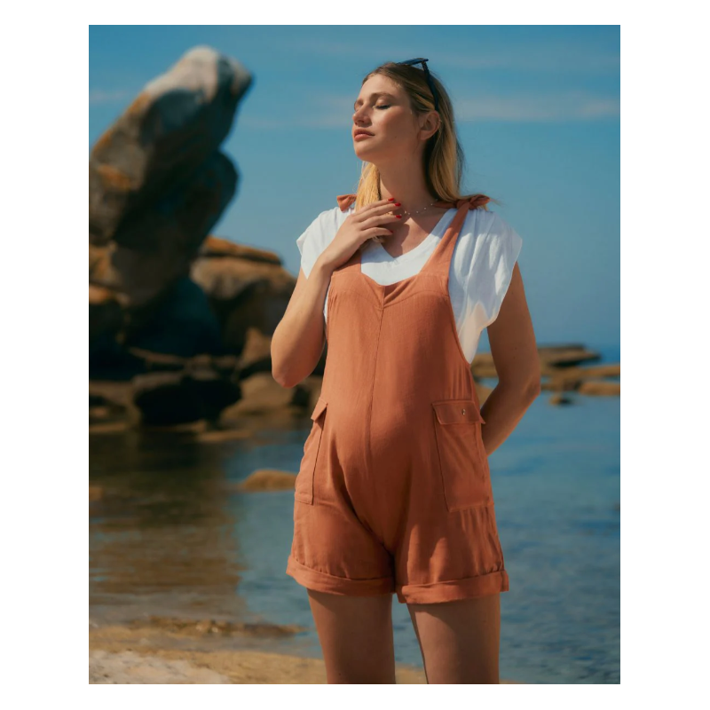 salopette short de maternité Eloise abricot
