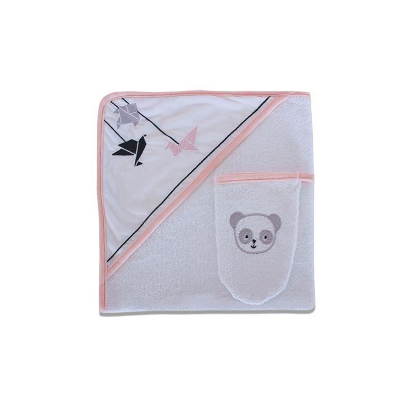 Cape de bain et son gant assorti Panda Rose