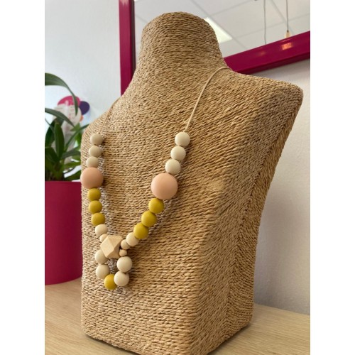 COLLIER D'ALLAITEMENT ET DE PORTAGE JAUNE ROSE BEIGE