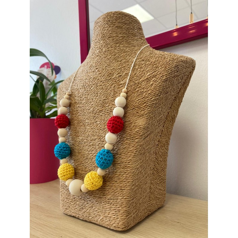 COLLIER D'ALLAITEMENT ET DE PORTAGE  BLEU JAUNE ROUGE